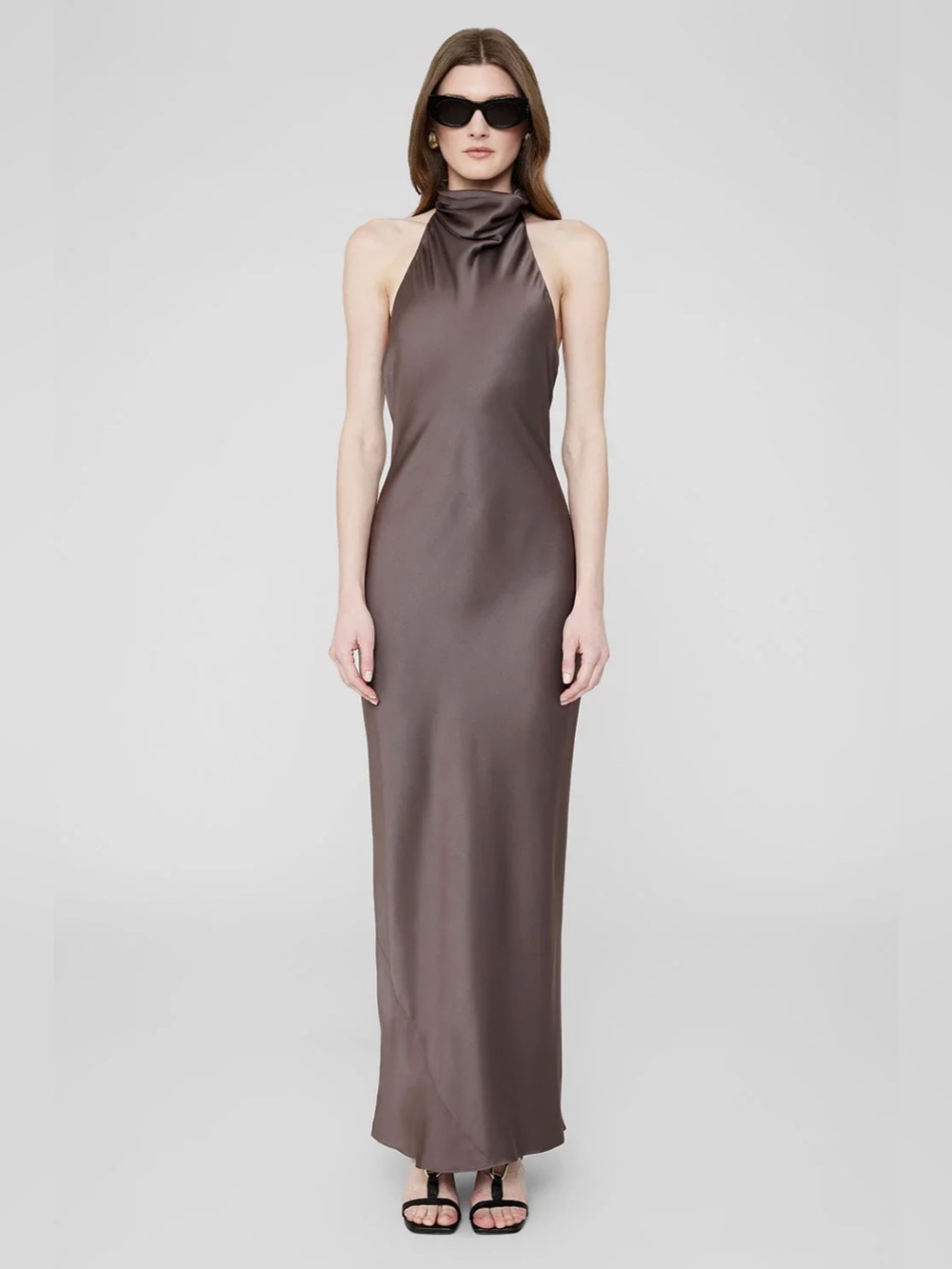 ANINE BING Eliana Brown Silk-charmeuse Midi Dress S